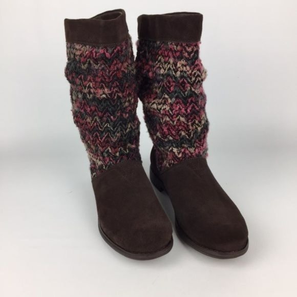 Toms Serra Sweater Slouchy Boot Brown Suede Leather Knit 8 - Picture 16 of 16